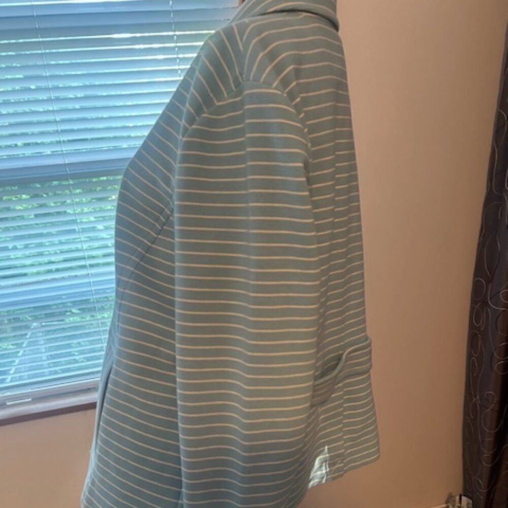 Talbots Baby Blue/White Nautical stripe belted back blazer, size XL - Picture 2 of 6